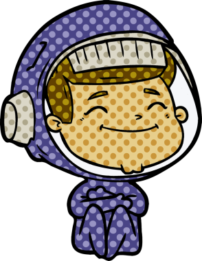 Bir insan tarafından çizilmiş mutlu astronot çizgi filmi.