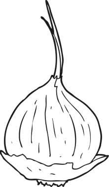 Bir insan tarafından çizilmiş siyah beyaz karikatür soğanı.