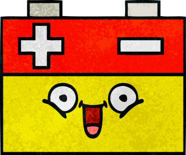 Bir insan tarafından çizilmiş bir araba aküsünün retro grunge desen karikatürü