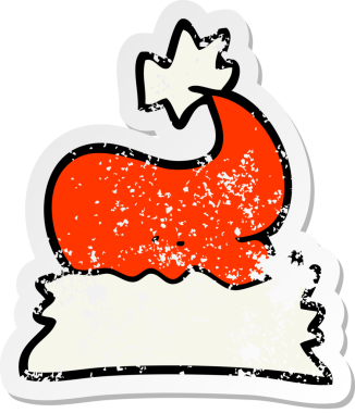 Bir insan tarafından çizilmiş bir karikatür Noel şapkasının gerilimli retro yapıştırması.