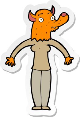 Bir insan tarafından çizilmiş, karikatür dostu tilki kadın çıkartması.