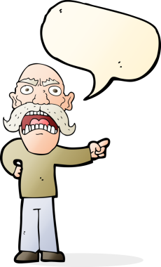 Bir insan tarafından çizilmiş konuşma balonlu kızgın yaşlı adam çizgi filmi.