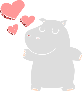 Bir insan tarafından çizilmiş düz renk çizgi film hipopotam.