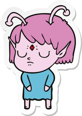 Bir insan tarafından çizilmiş uzaylı bir kızın çıkartması.