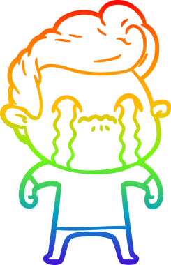 Gökkuşağı gradyan çizimi bir insan tarafından çizilmiş ağlayan bir karikatür adamı çiziyor.