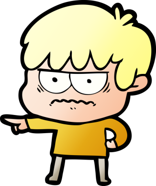 Bir insan tarafından çizilmiş sinirli çizgi film çocuğu.