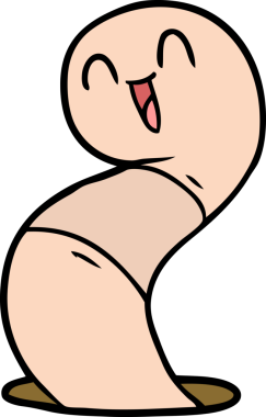 Bir insan tarafından çizilmiş mutlu bir solucan.