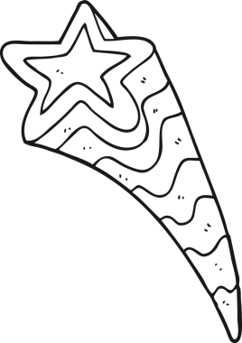 Bir insan tarafından çizilmiş siyah beyaz bir çizgi film yıldızı.