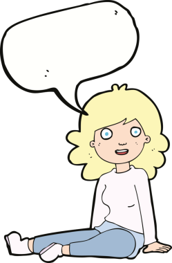 Bir insan tarafından çizilmiş konuşma balonlu mutlu kadın çizgi filmi.