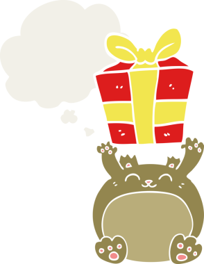 Bir insan tarafından çizilmiş düşünce baloncuğu olan şirin bir çizgi film Noel ayısı.