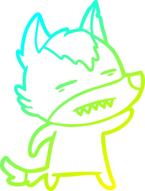 Bir insan tarafından çizilmiş dişleri gösteren bir kurt çizgi çizimi.