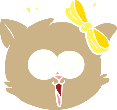 Düz renkli çizgi film. Bir insan tarafından çizilmiş kedi suratı.