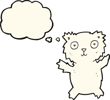 Bir insan tarafından çizilmiş düşünce baloncuklu kutup ayısı çizgi filmi.