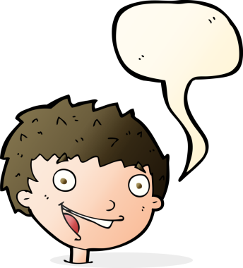 Bir insan tarafından çizilmiş konuşma balonlu gülen çocuk.