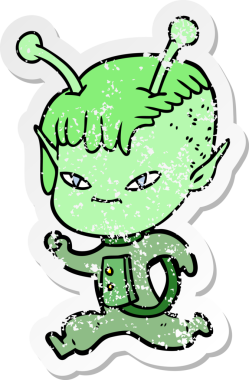 Bir insan tarafından çizilmiş sevimli uzaylı bir kızın sıkıntılı çıkartması.