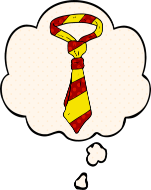 Çizgi roman tarzında bir insan tarafından çizilmiş düşünce baloncuklu bir ofis kravatı.