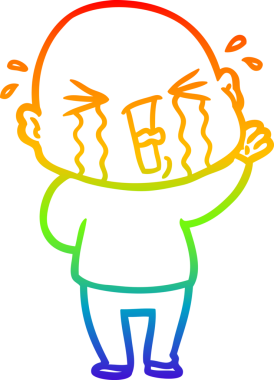 Bir insan tarafından çizilmiş ağlayan kel bir adamın çizgi çizimi.