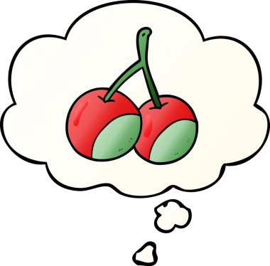 Düşünce baloncuklu karikatür kirazları bir insan tarafından çizilmiş.