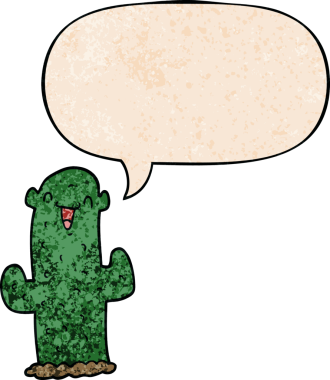 bir insan tarafından çizilmiş eski moda konuşma baloncuklu çizgi film kaktüsü.