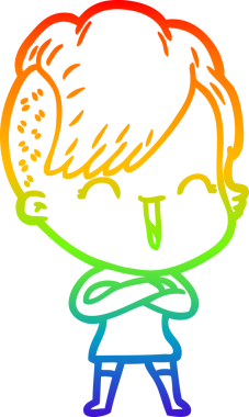 Gökkuşağı gradyan çizgi çizimi Bir insan tarafından çizilmiş mutlu hippi kız