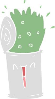 Düz renkli çizgi film. Mutlu patlayan çorba bir insan tarafından çizilmiş.