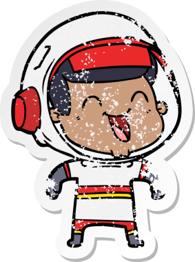 Bir insan tarafından çizilmiş mutlu bir astronotun sıkıntılı çıkartması.