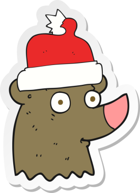 Bir insan tarafından çizilmiş Noel şapkası takan bir ayının çıkartması.