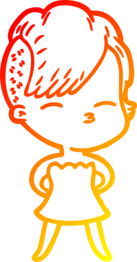 Bir insan tarafından çizilmiş, kıs kıs bakan bir kızın sıcak çizgi çizimi.