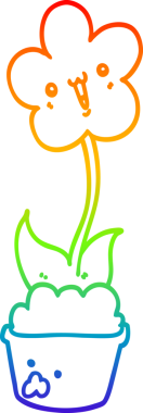 Gökkuşağı gradyan çizgisi. Bir insan tarafından çizilmiş şirin bir karikatür çiçeği.