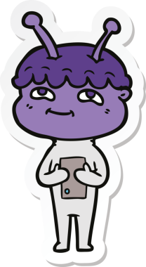 Bir insan tarafından çizilmiş dost canlısı bir uzay adamının çıkartması.