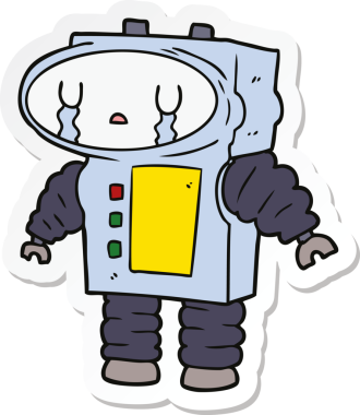 Bir insan tarafından çizilmiş karikatür robotunun çıkartması.