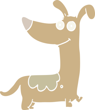 Bir insan tarafından çizilmiş düz renkli çizgi film köpeği.