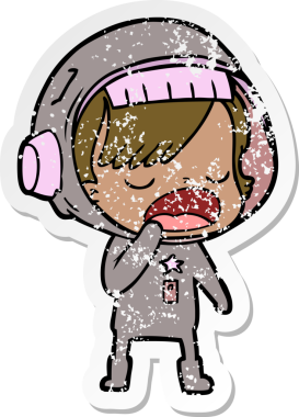 Bir insan tarafından çizilen esnemiş astronot bir kadının sıkıntılı çıkartması.