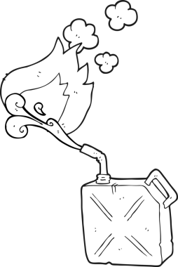 Yakıt bidonunda yanan bir insan tarafından çizilmiş siyah beyaz bir karikatür yakıtı var.