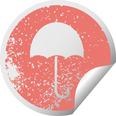 Bir insan tarafından çizilmiş açık şemsiyenin sıkıntılı dairesel soyma etiketi.