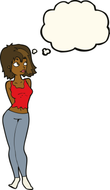 Bir insan tarafından çizilmiş düşünce balonu olan çekici bir kız.