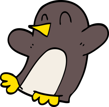 Bir insan tarafından çizilmiş karalama dans eden penguen.