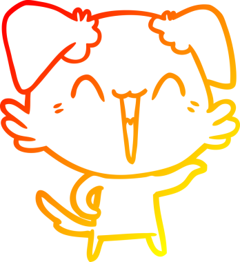 Bir insan tarafından çizilmiş mutlu, küçük bir köpek çizgi filmi.