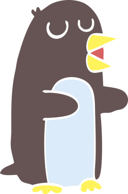 Bir insan tarafından çizilmiş düz renk çizgi film pengueni