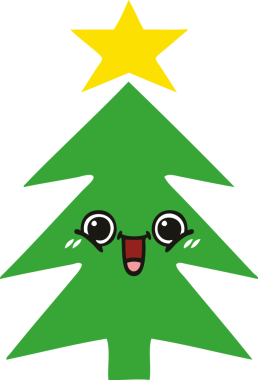 Bir insan tarafından çizilmiş bir noel ağacının düz renkli retro karikatürü