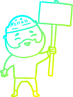 Bir insan tarafından çizilmiş, mutlu, sakallı, çizgi film karakteri.