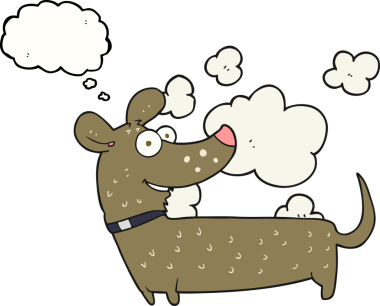 Bir insan tarafından çizilmiş serbest çizim balon karikatürü mutlu köpek.