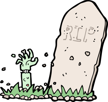 Bir insan tarafından çizilmiş bir mezardan yükselen zombi çizgi filmi.