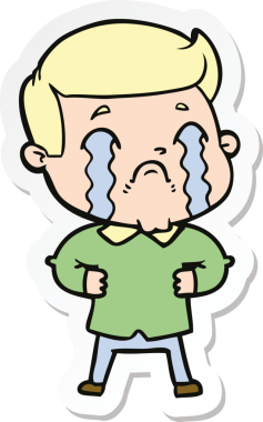 Bir insan tarafından çizilmiş, ağlayan bir çizgi film karakterinin çıkartması.