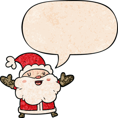 bir insan tarafından çizilmiş eski moda konuşma baloncuklu çizgi film Noel Baba 'sı