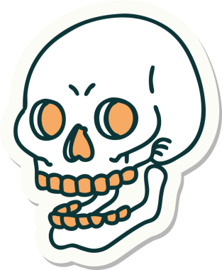 Bir insan tarafından çizilmiş bir kafatasının geleneksel stiliyle dövme çıkartması.