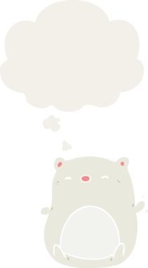 Karikatür kutup ayısı. Düşünce baloncuğu insan tarafından çizilmiş.