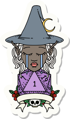 Ağlayan Elf Büyücüsü karakterinin çıkartması. Bir insan tarafından çizilmiş doğal bir zar.