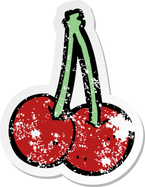 Bir insan tarafından çizilmiş vişne karikatürünün gerilimli retro yapıştırması