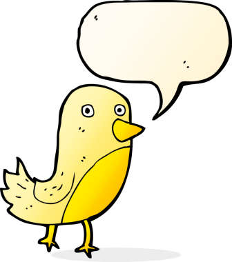 Bir insan tarafından çizilmiş konuşma baloncuklu sarı kuş.